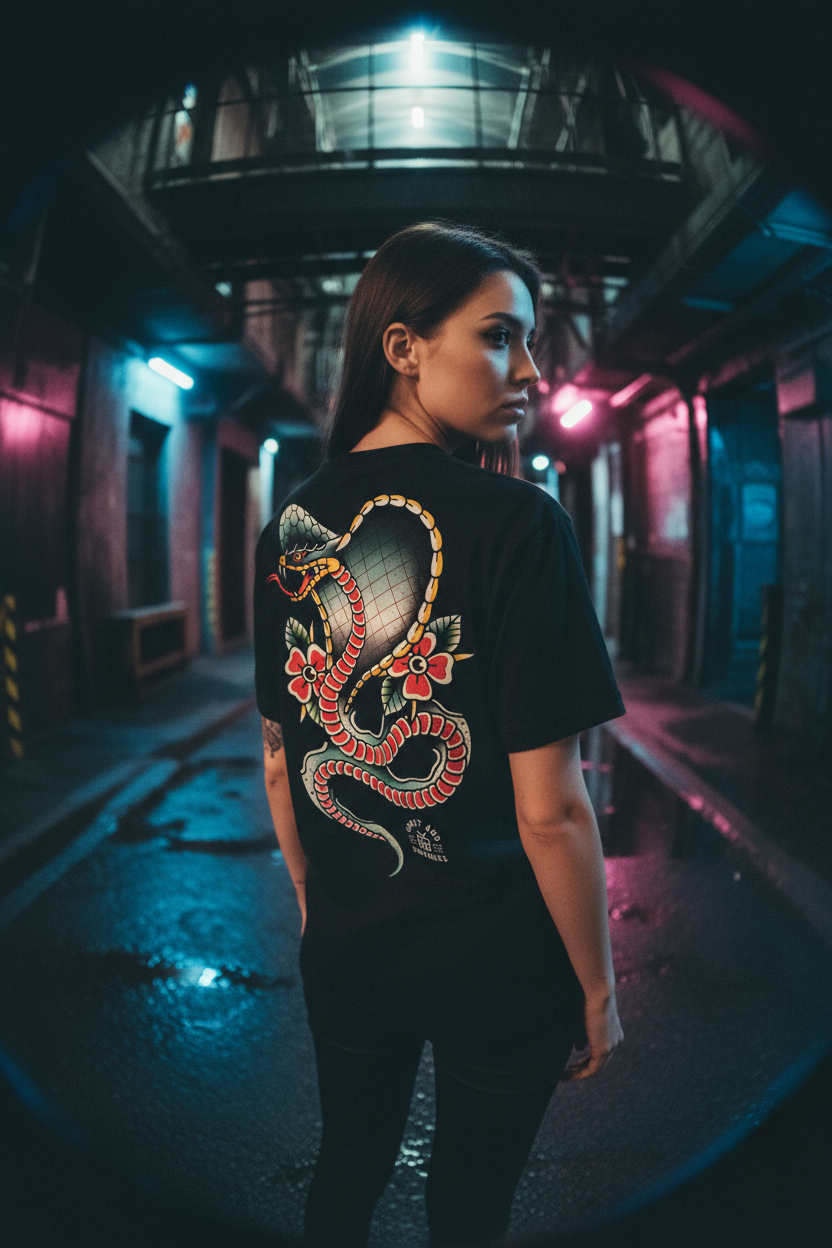 Spitting Cobra Tattoo Tee | Ghost & Darkness Streetwear